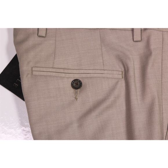 Berle Taupe Wool Stretch Flat Front Dress Pants Trousers 34 x unhemmed New - Picture 3 of 8
